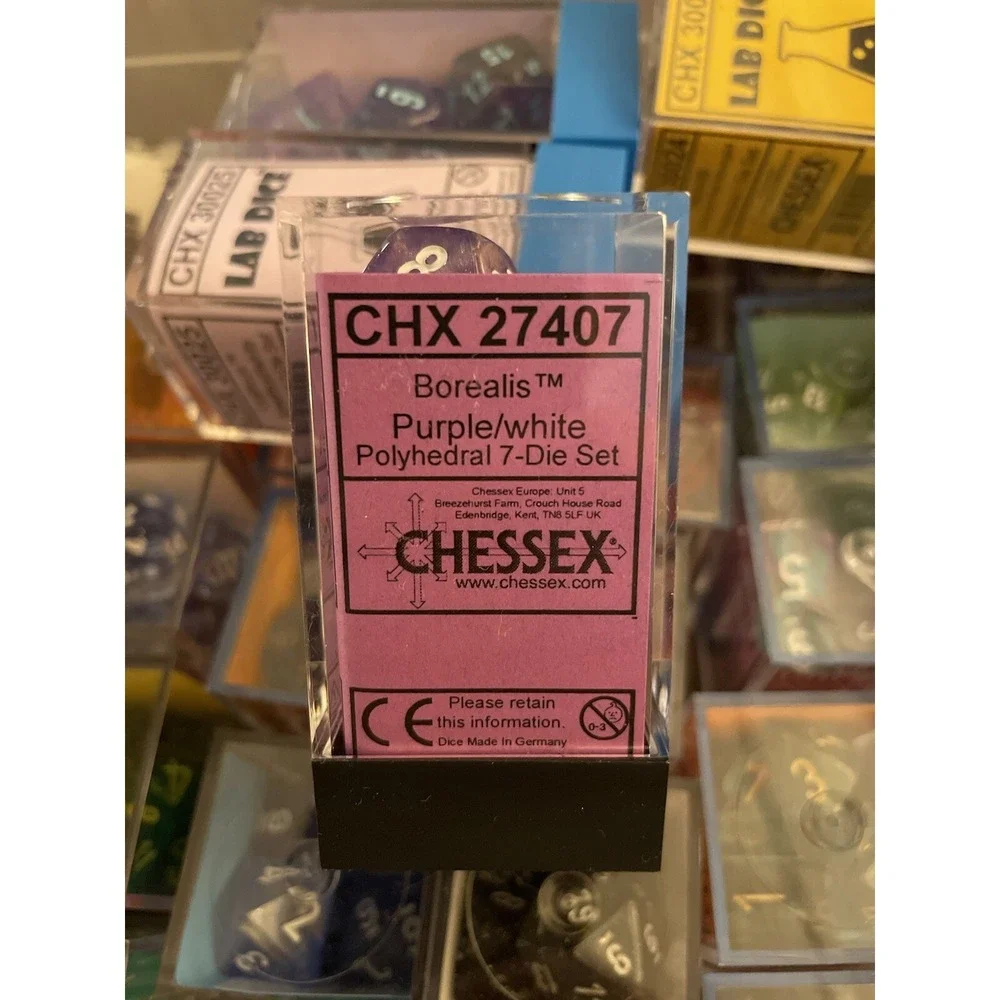 CHX 27407‎ 7- Die Borealis Purple w/ White Numbers Set 7- Dice Chessex